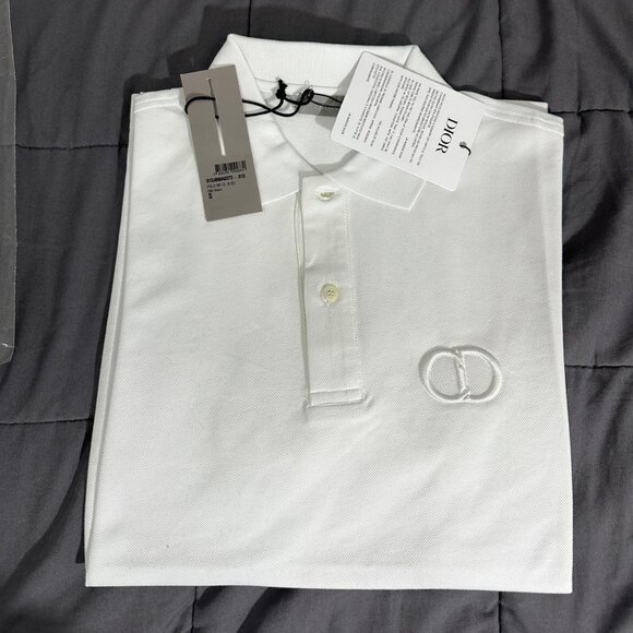 MEN fashion Essentials CD Icon Polo Shirt White Cotton Piqué Size-Small - Picture 1 of 2